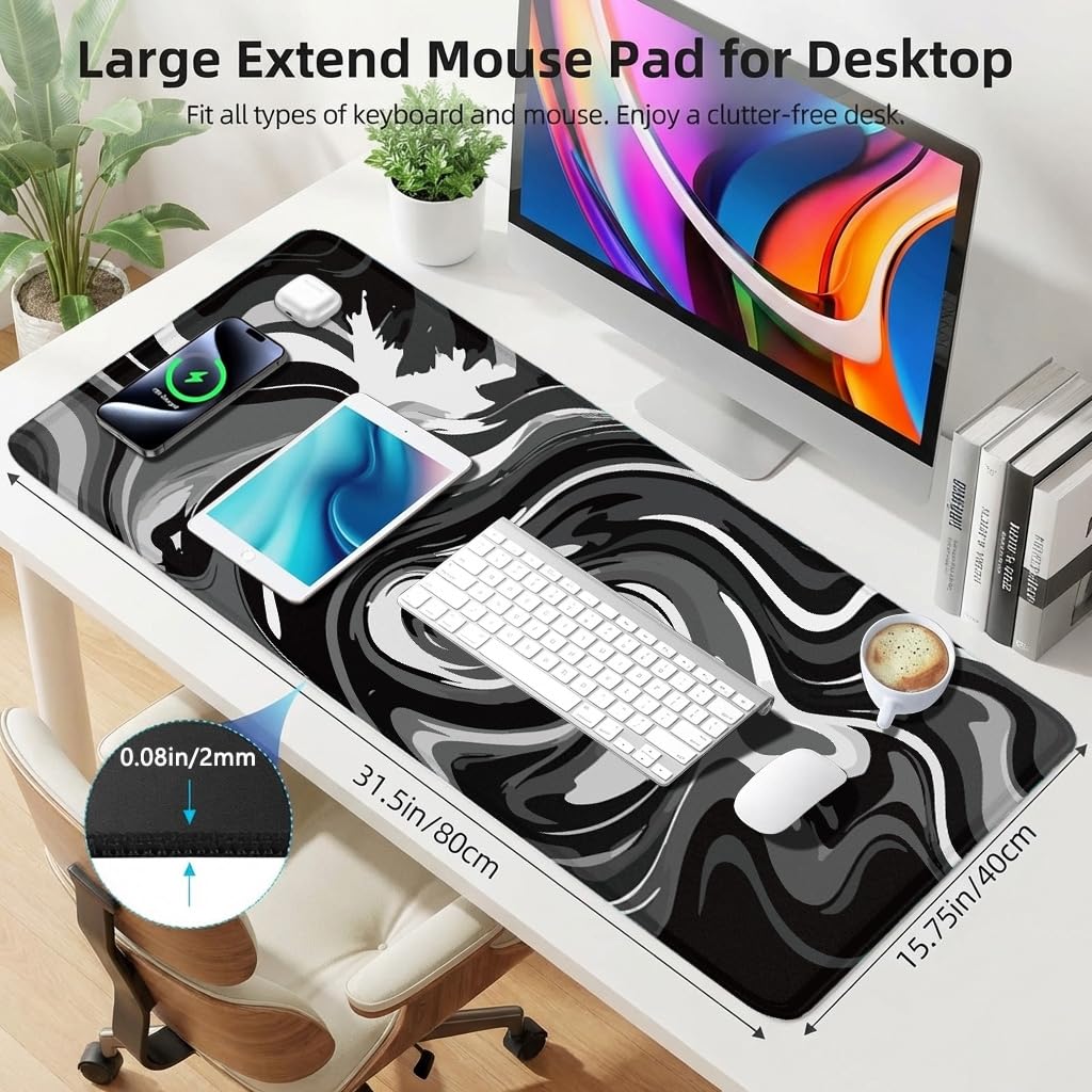 Rcege Großer Mauspad für Schreibtisch - 800x400mm Gaming-Mauspad mit genähten Kanten, Nicht rutschender Unterlage, Schreibtischmatte für Tastatur und Maus 6