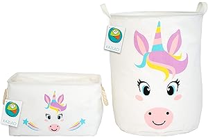 KAZULO Unicorn Hamper Set, 2 Pack Set, Laundry Basket for Kids, Kids Hamper,Toy Box For Girls, Toy Storage, Easter Basket