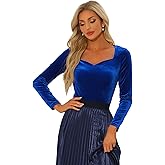 Allegra K Velvet Tops for Women's Long Sleeves Sweetheart Neck Blouse