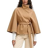 Zoziiee Womens Batwing Sleeve Poncho Pea Coats Elegant Stand Collor Capes Jacket Cloak Belted Fall Trendy Casual Outerwear
