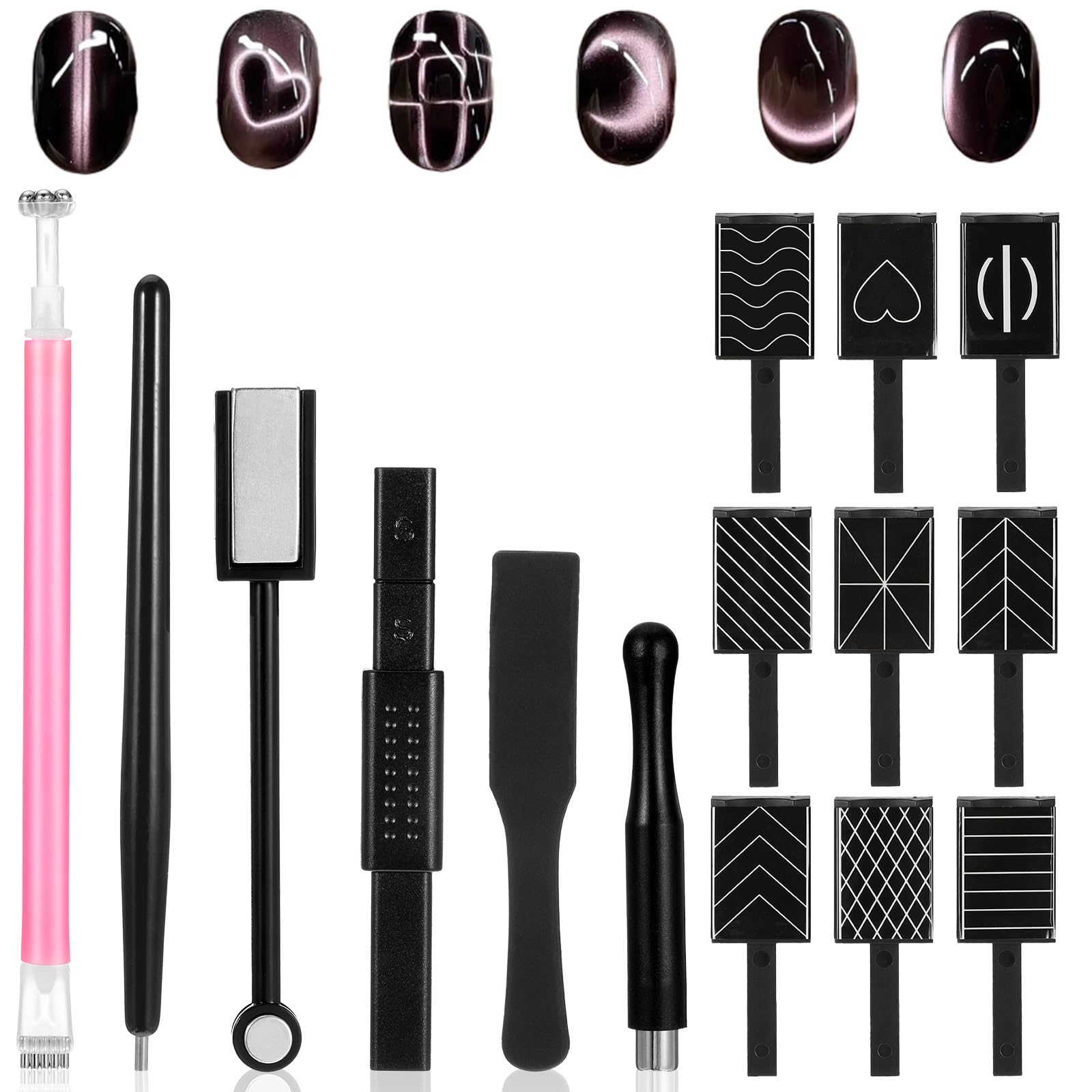 Photo 1 of 15 PCS Nail Magnet Set, Cat Eye Magnet For Nails Cat Eye Gel Nail Polish Magnet Wand Nails Design Tools Nail-Art DIY Accessories Diverse Glassy Cat-eye Effect
