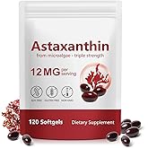 Rulviou Premium Astaxanthin 12mg,120 Softgels | Natural Antioxidant Supplement for Eye, Joint, Skin Health,Microalgae Source | 4 Month Supply | Supports Internal Circulation & Natural Tanning,Non-GMO