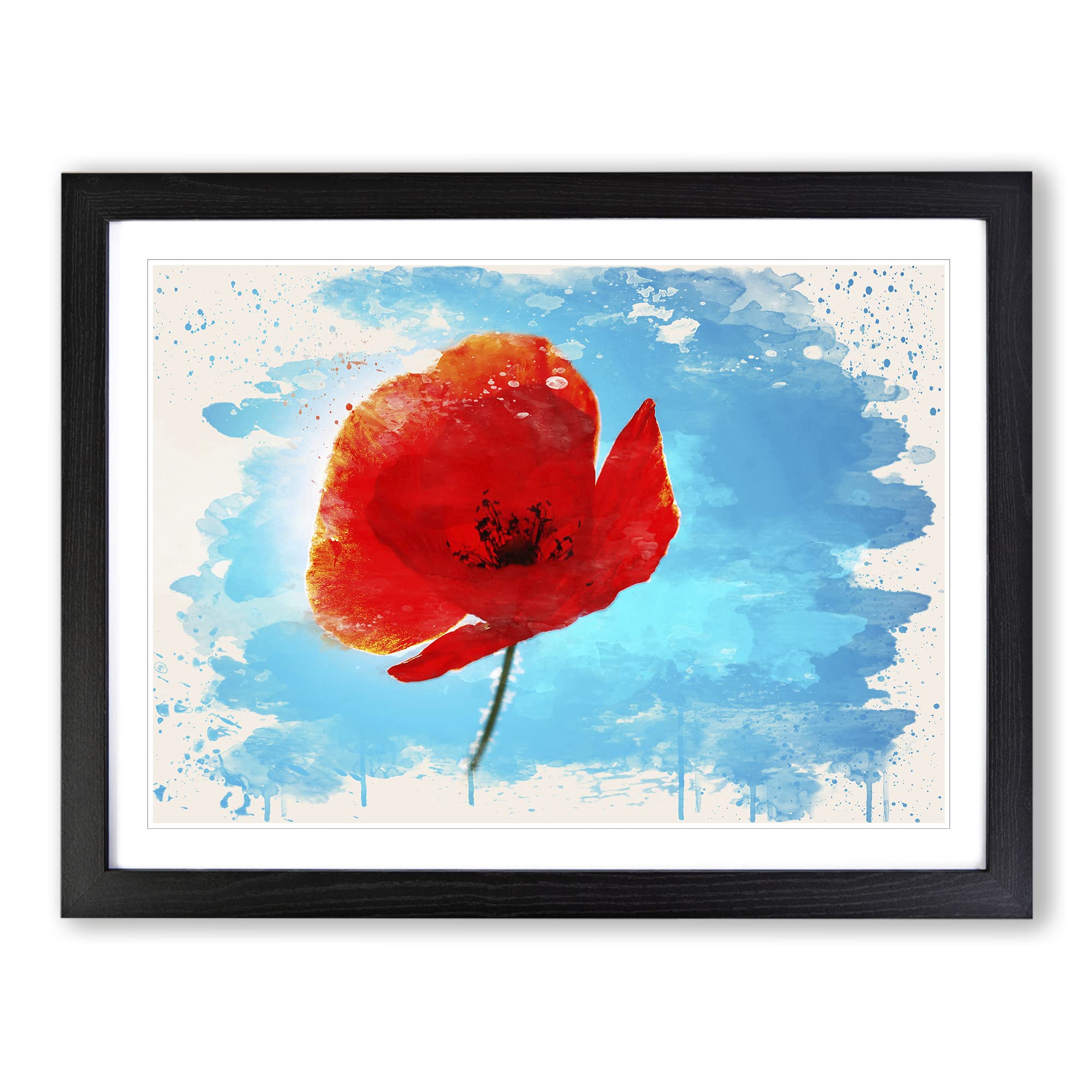 Red PModern OPpy Flower No.1 Modern FC Framed Print | A4 Black Framed Wall Art | Ready to Hang | Modern Floral Picture | Living Room Bedroom Lounge Office