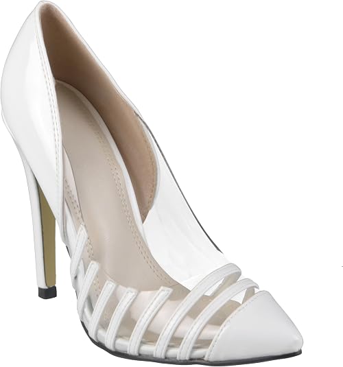 Brinley Co. Womens Striped Pointed Toe Pumps White Pumps