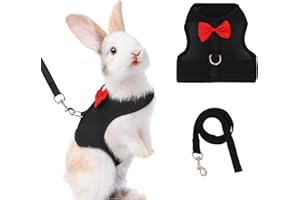 AIITLE Rabbit Harness and Leash Set with Cute Bow, Soft Breathable Mesh Vest Harness for Rabbits Kitten Ferret Puppy Small Pets Walking Supplies Black S
