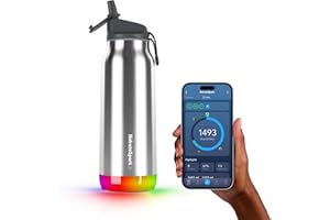 Hidrate Spark PRO Smart Water Bottle – Insulated Stainless Steel – Tracks Water Intake with Bluetooth, LED Glow Reminder When You Need to Drink – Straw Lid, 32oz, Brushed Steel