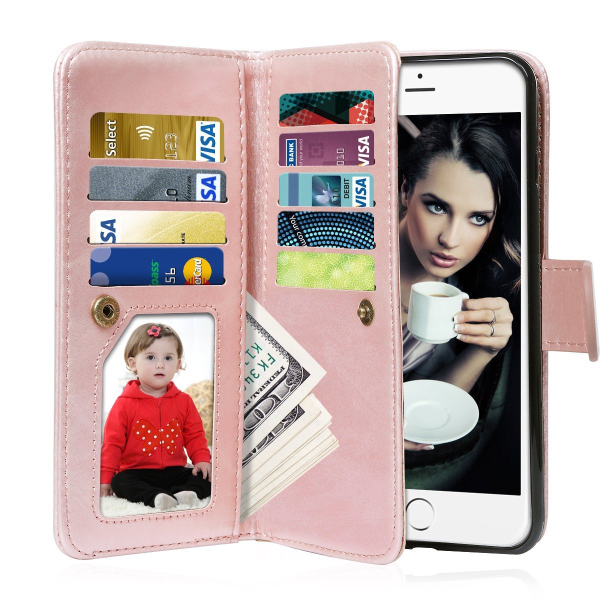 iPhone 6S Case, iPhone 6 Case, Vofolen 2 in 1 iPhone 6S Wallet Case Folio Flip PU Leather Case Magnetic Detachable Slim Back Cover Hard Case Card Holder Wrist Strap for iPhone 6 6S 4.7 inch -Rose Gold