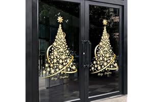 Cityhermit Christmas Tree Window Clings Stickers for Glass, Extra Large Golden Xmas Windows Static Stickers, DIY Wall Window Door Mural Showcase Decal Sticker (2 Pack)