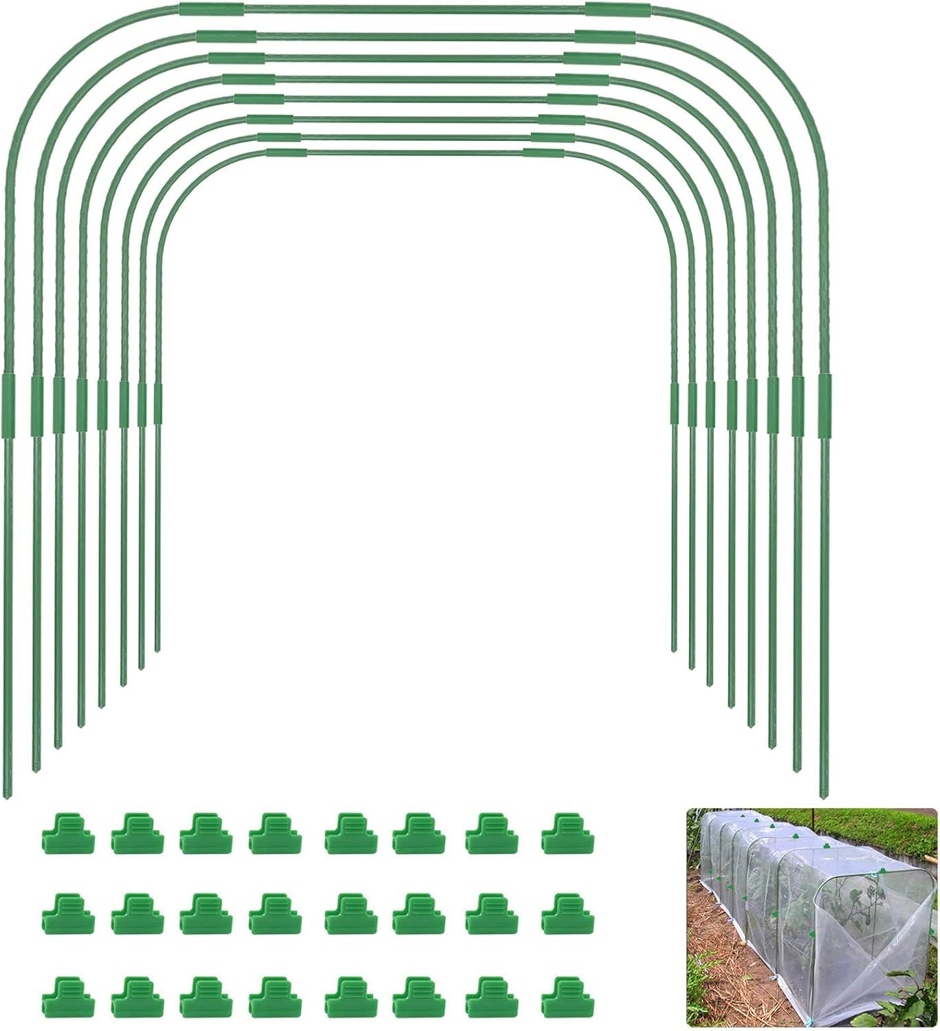 LATERN 6Pcs Greenhouse Hoops for Raised Beds, Adjustable Garden Plant Grow Tunnel Hoop Frame, 24Pcs Hoop Pipes with 18Pcs Connect Tubes, 18Pcs Clamps - for Plastic Film Shade Cloth Anti-bird Net Cover