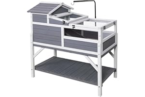 GEGURI Tortoise Habitat House Indoor Outdoor, 3-Room Wooden Turtle Enclosure Reptile Cage with Shelf Storage, Balcony & 2 Stories for Small Animals