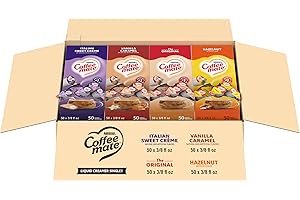 Nestle Coffee mate Creamer Singles Variety Pack, Original, Hazelnut, Italian Sweet Creme, Vanilla Caramel Non Dairy, No Refrigeration, 0.375 fl oz Tubs, 200 Count (Pack of 50 Per Flavor)