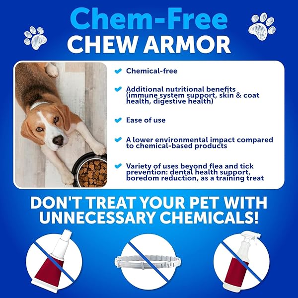 FLEA AND TICK PREVENTION FOR DOGS CHEWABLES – NATURAL FLEA TREATMENT CONTROL – SUPPLEMENT FOR LARGE & SMALL DOGS WITH VITAMINS – IMMUNE SUPPORT CHEWS – PUPPY PEST DEFENSE ORAL PILLS – 70 SOFT TREATS