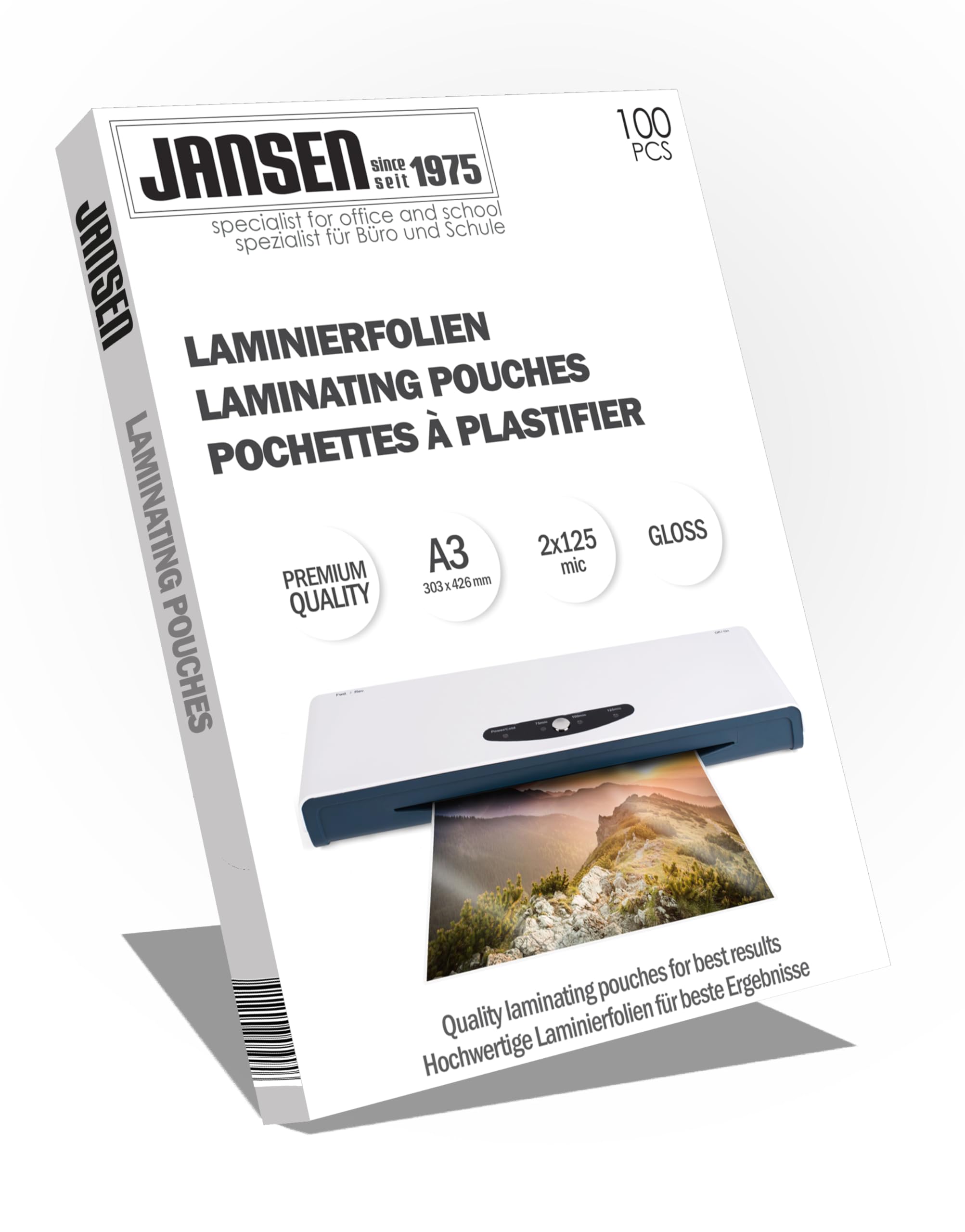 Jansen- A3 Laminating Pouches, 2 x 125 Micron High Gloss, Packaging May Vary (Packing of 100)