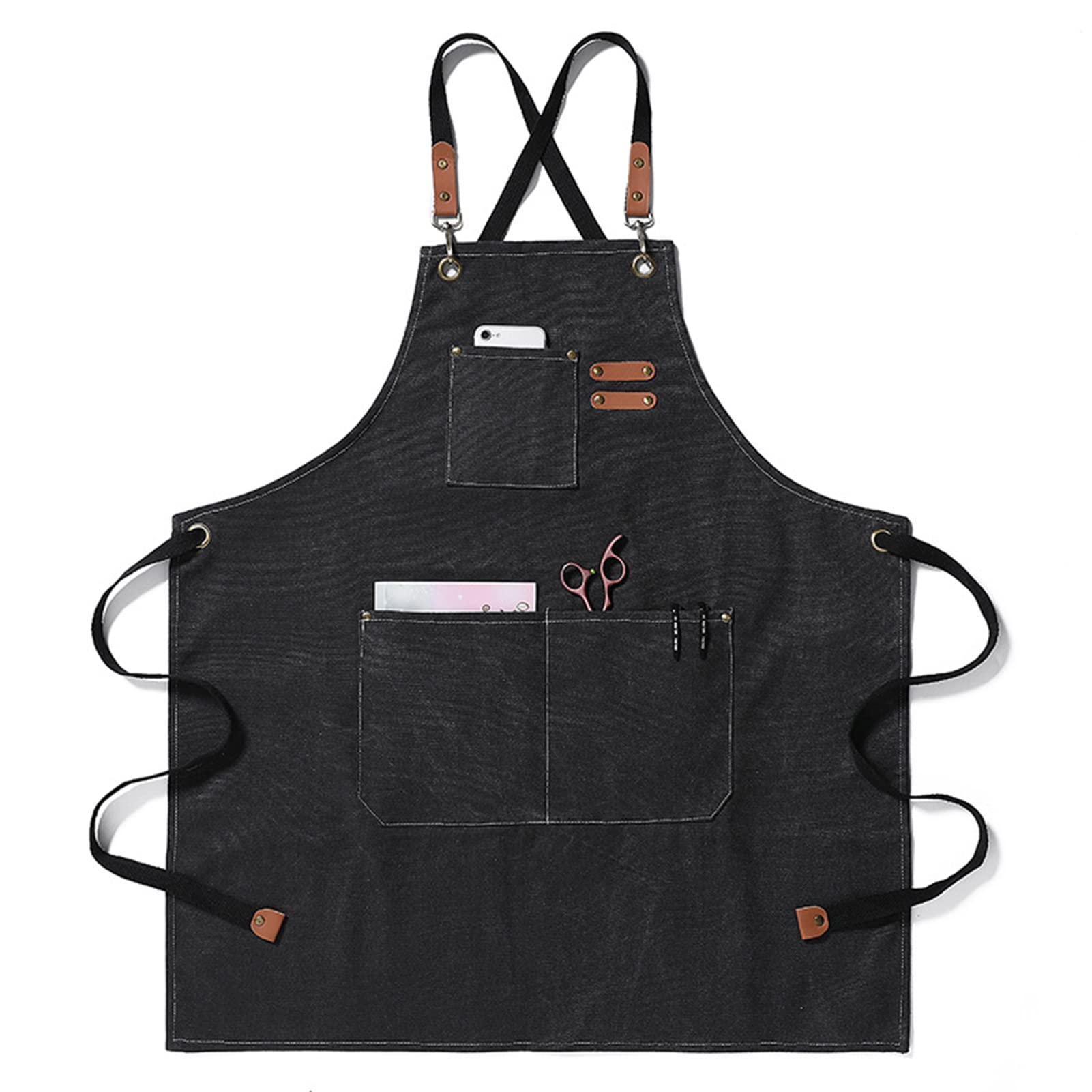 Gaf Nuncew Aprons for Men, Heavy Duty Canvas Work Apron with 3 Pockets & Adjustable Ties for BBQ, Gardening, Woodworking, Painting, Welding (Black)
