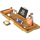 Royal Craft Wood Luxury Bathtub Caddy Tray, One or Two Person Bath and Bed Tray, Bonus FREE Soap Holder (Natural BAMBOO Color)