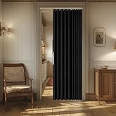 AJAZZ Blackout Magnetic Door Curtain Accordion Doors Interior Closet Door Curtain Invisible for Bedroom Room Living Room Doorway, Black 42" W x 78" L, 1 Panel