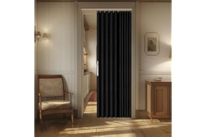 AJAZZ 100% Blackout Magnetic Door Curtain Accordion Doors Interior Closet Door Curtain Invisible Applicable Bedroom Room Living Room Doorway (Black 42" W x 78" L) 1 Panel