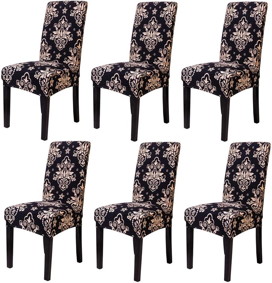 Subcluster 6 Pcs/Set Soft Stretchable Dining Chair Covers with Printed Floral Patterns,Spandex Banquet Chair Seat Protector Slipcovers for Holiday Home Party, Hotel, Wedding Ceremony (Style 12)