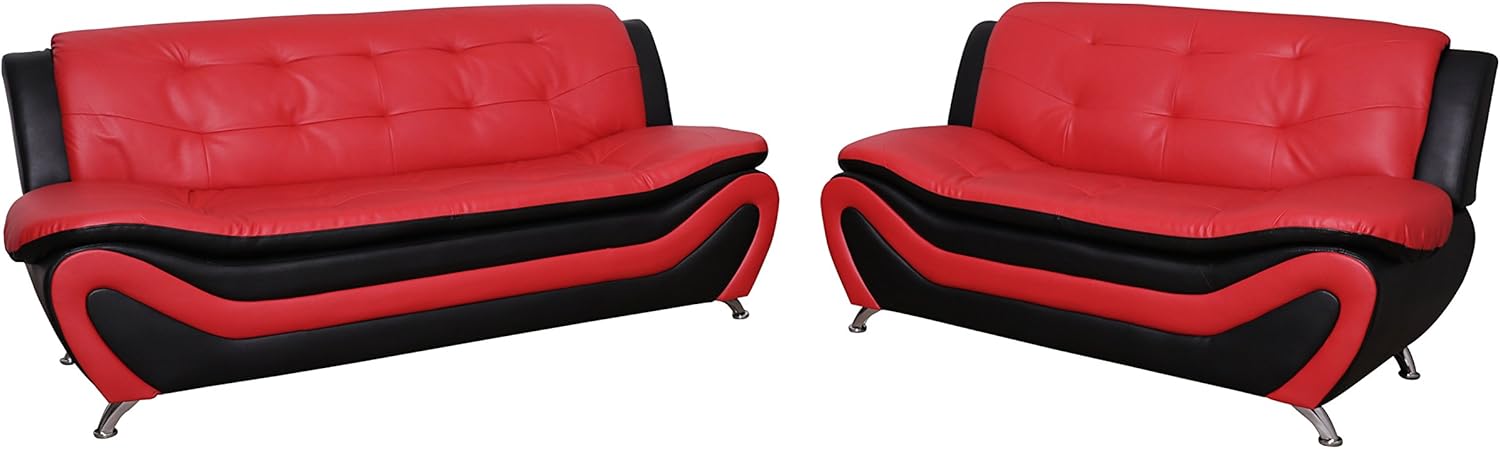 Beverly Fine Furniture Aldo ((3 Piece) Modern Sofa Set, Black/Red: Furniture & Decor