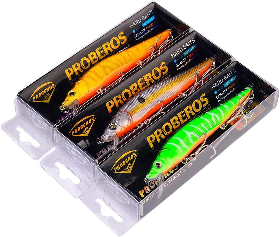 PROBEROS Minnow Bass Fishing Lures - Jerkbait Sinking Lure Set Hard Baits Crankbait for Trout Catfish Musky Bluegill Fishing Plug 6Pcs/kit : Sports & Outdoors