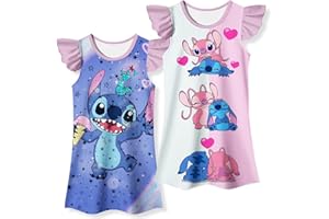 Trodier 2Pcs Girls Nightgowns Pjs Princess Casual Sleepwear Kids Pajamas Summer Short Nightdress Cartoon Homewear