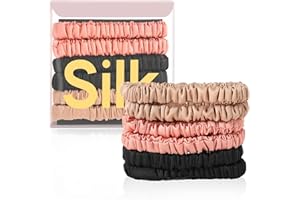 DEMAZALO 6Pcs Silk Hair Ties Small 22 Momme 100% Pure Mulberry Silk Scrunchies for Women Girls Thin Skinny Hair Sleep Scrunchies No Damage