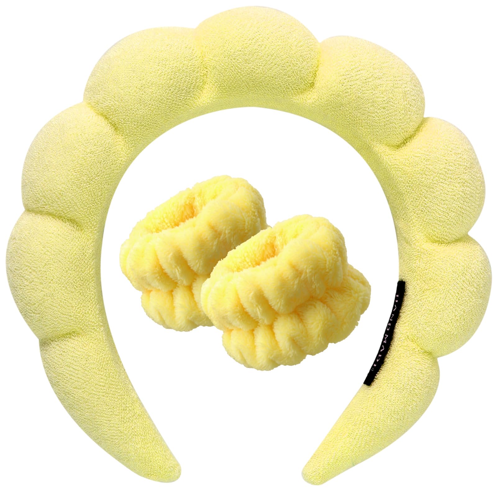 DRESHOW Spa Headband for Washing Face Wristband Set Sponge Soft Terry Cloth Makeup Skincare Non Slip Headband for Women