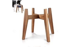 RAINBLELAND Solid Acacia Hardwood Elevated Dog Bowl Stand, Raised Feeder for Medium & Large Dogs, Fits up to 9″ Bowls, Improves Posture and Reduces Neck Strain, Stand Only