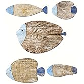 Pursuestar 5Pcs Wooden Fish Wall Decor, Wood School of Fish Rustic Ocean Beach Nautical Theme Wall Art Gifts for Bathroom Living Room Bedroom Office