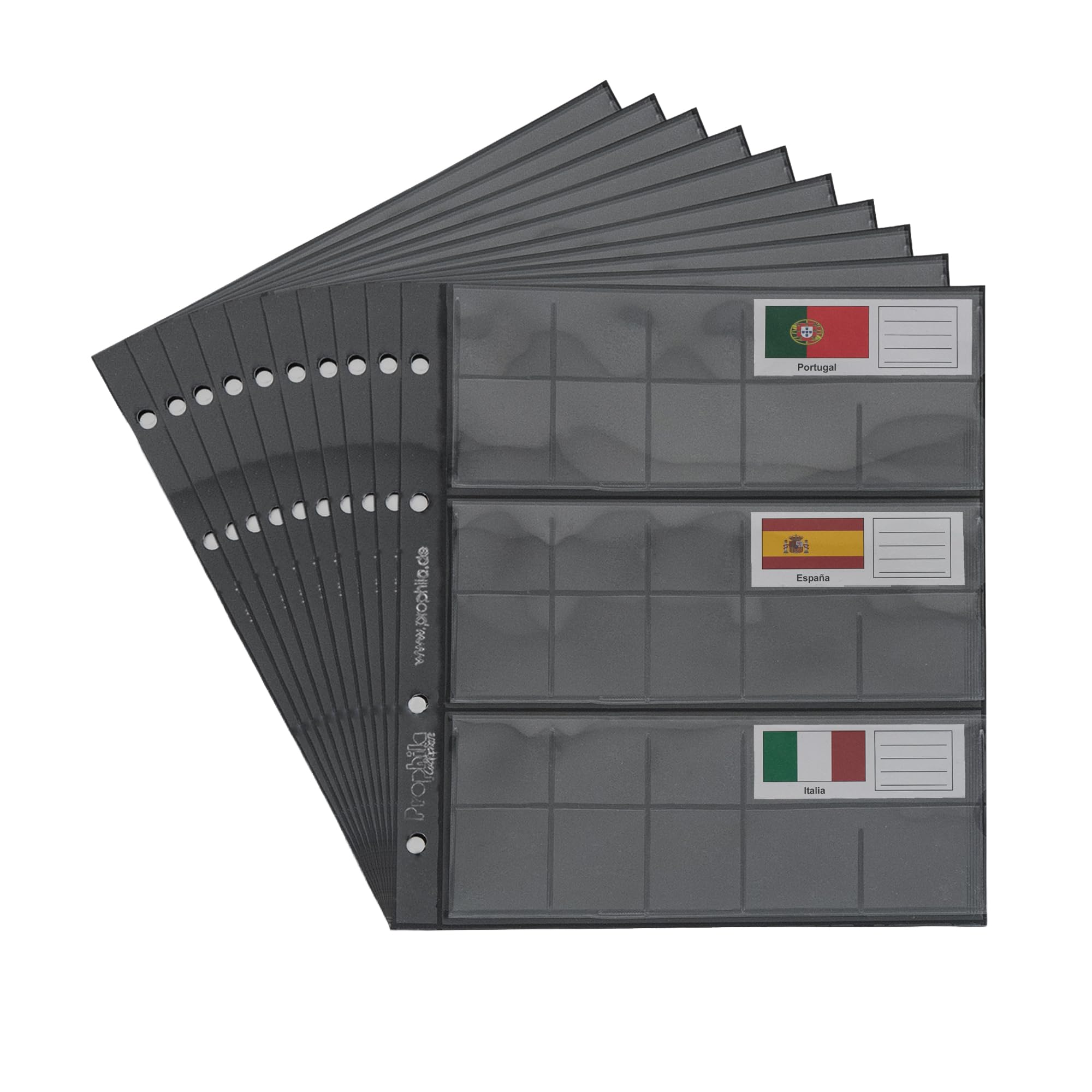 10 Small Prophila Coin Sheets for Euro Coins with Flags Cards