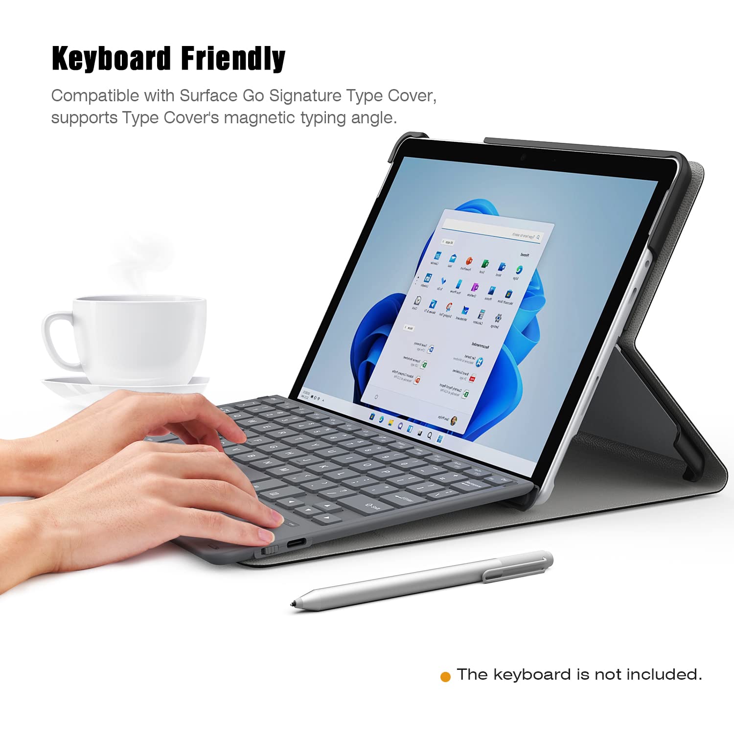 MoKo Case Fit Microsoft Surface Go 4 (2023) /Surface Go 3 (2021)/ Surface Go 2 (2020)/ Surface Go 2018 Case, Ultra Lightweight Portfolio Business Cover, Compatible with Type Cover Keyboard, Black