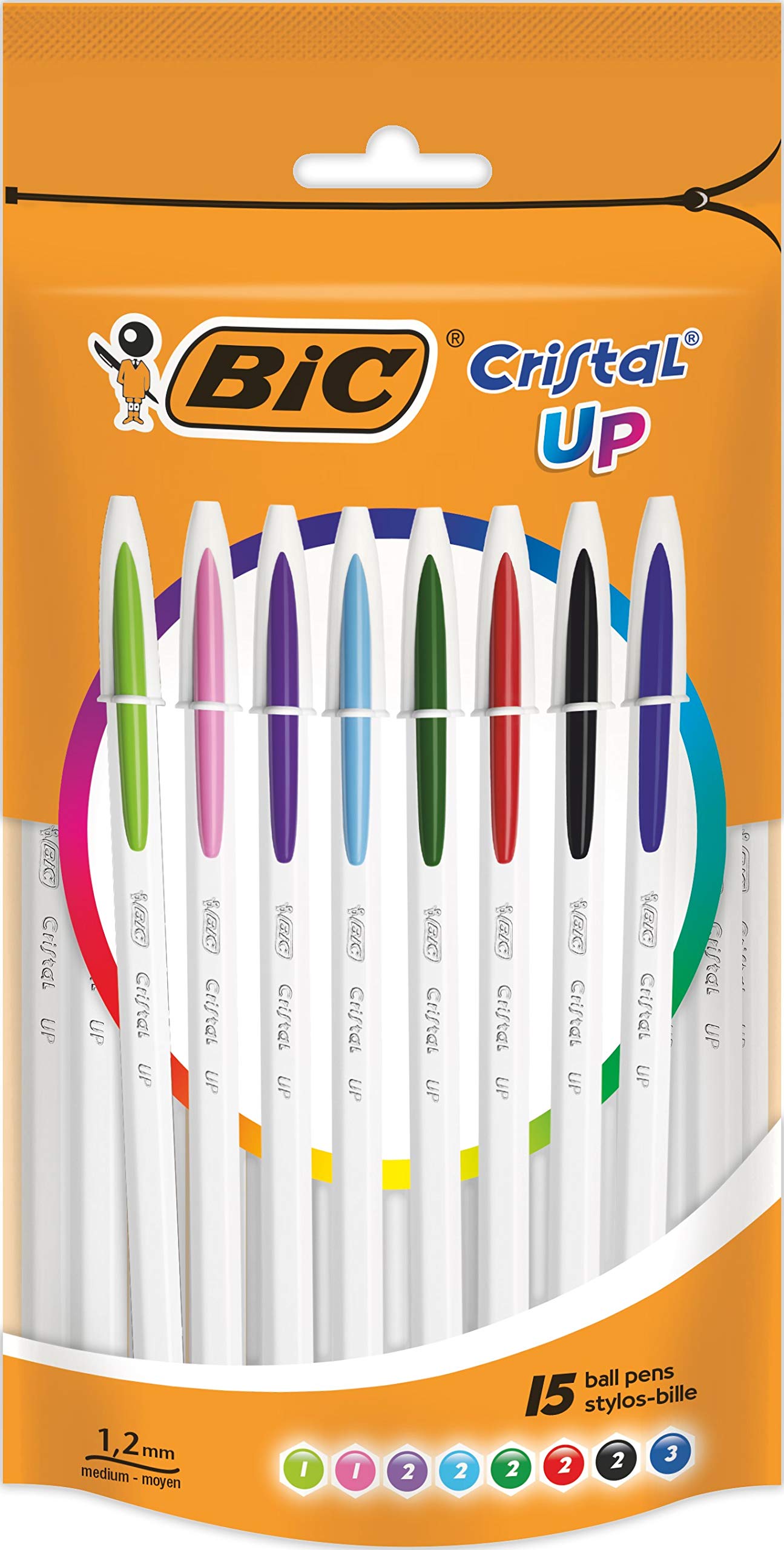 BIC Cristal Up Ballpoint Pens - Assorted Colours, Doypack of 15