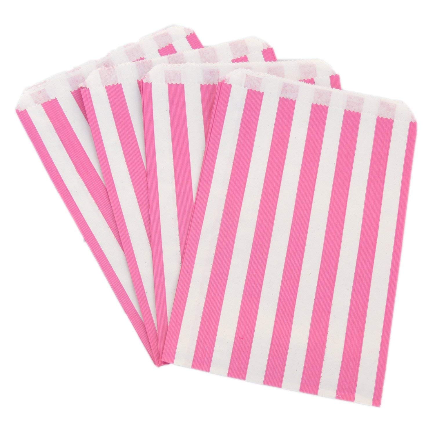 3 X The Paper Bag Company Candy Stripe Paper Bags, 5 x 7 Inches - Pink, Pack of 100