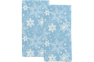 Vantaso Bath Hand Towels Set of 2 Christmas Light Blue White Snow Soft and Absorbent Washcloths Kitchen Hand Towel for Bathroom Hotel Gym Spa