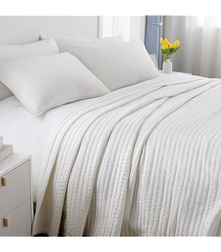 Sanracie Cotton Oversized King Bedspread (128"x120"), Olive Green Waffle Weave Quilt - View #5