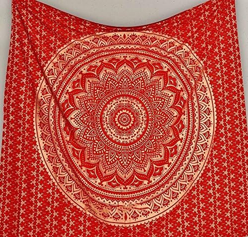Harsh House Fashions Bohemian Psychedelic Ombre Mandala Printed Tapestry Wall Hanging Decoration (Red and Gold, 84 X 54 inches)