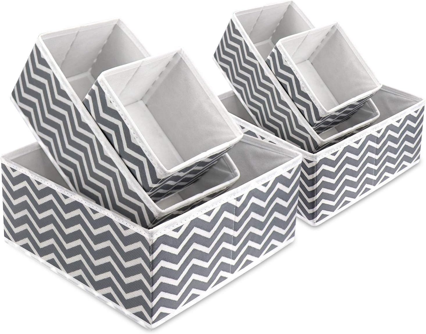 Set of 6 Fabric Storage Boxes, Drawer Oraganiser, Collapsible Closet Dividers And Foldable Storage Box Containers For Socks, Underwear, Bras, Ties, Scarves, Grey
