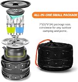 Odoland Camping Cookware Set with Foldable Stove Non Stick Pot Pan Kettle 15pcs view 5