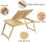 Vivo Technologies Bamboo Laptop Bed Desk with Adjustable Tray and Drawer view 4