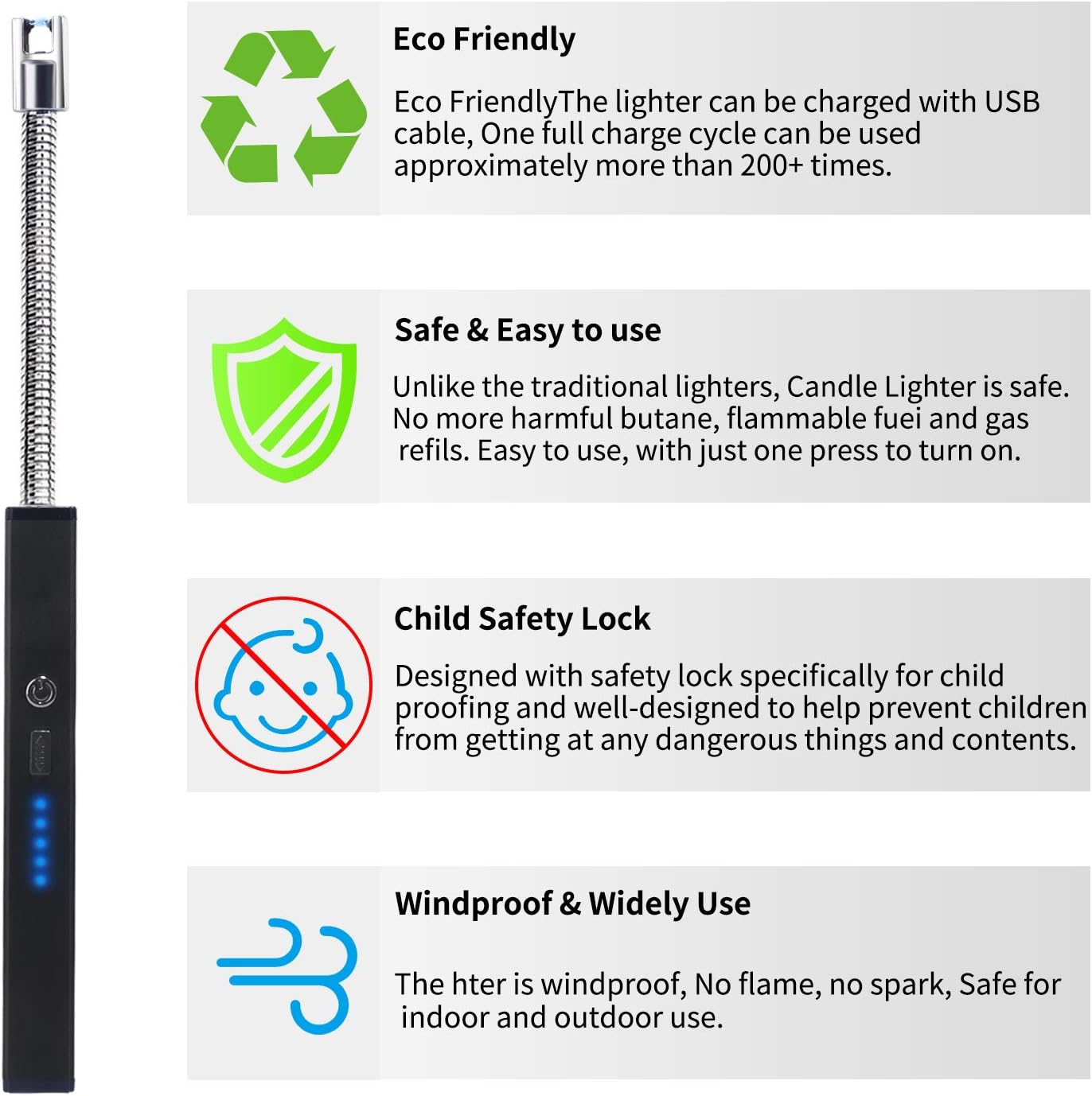 Candle Lighter, Electric Arc Lighter 360° Flexible Neck USB Rechargeable Lighter for Candles Camping Cooking BBQs Grill Fireworks (Black): Home & Kitchen