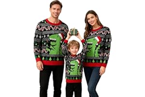 Trsenvrml Family Matching Christmas Outfits Ugly Sweater Men Women for Boys Girls Xmas Knit Dinosaur Long Sleeve Pullover