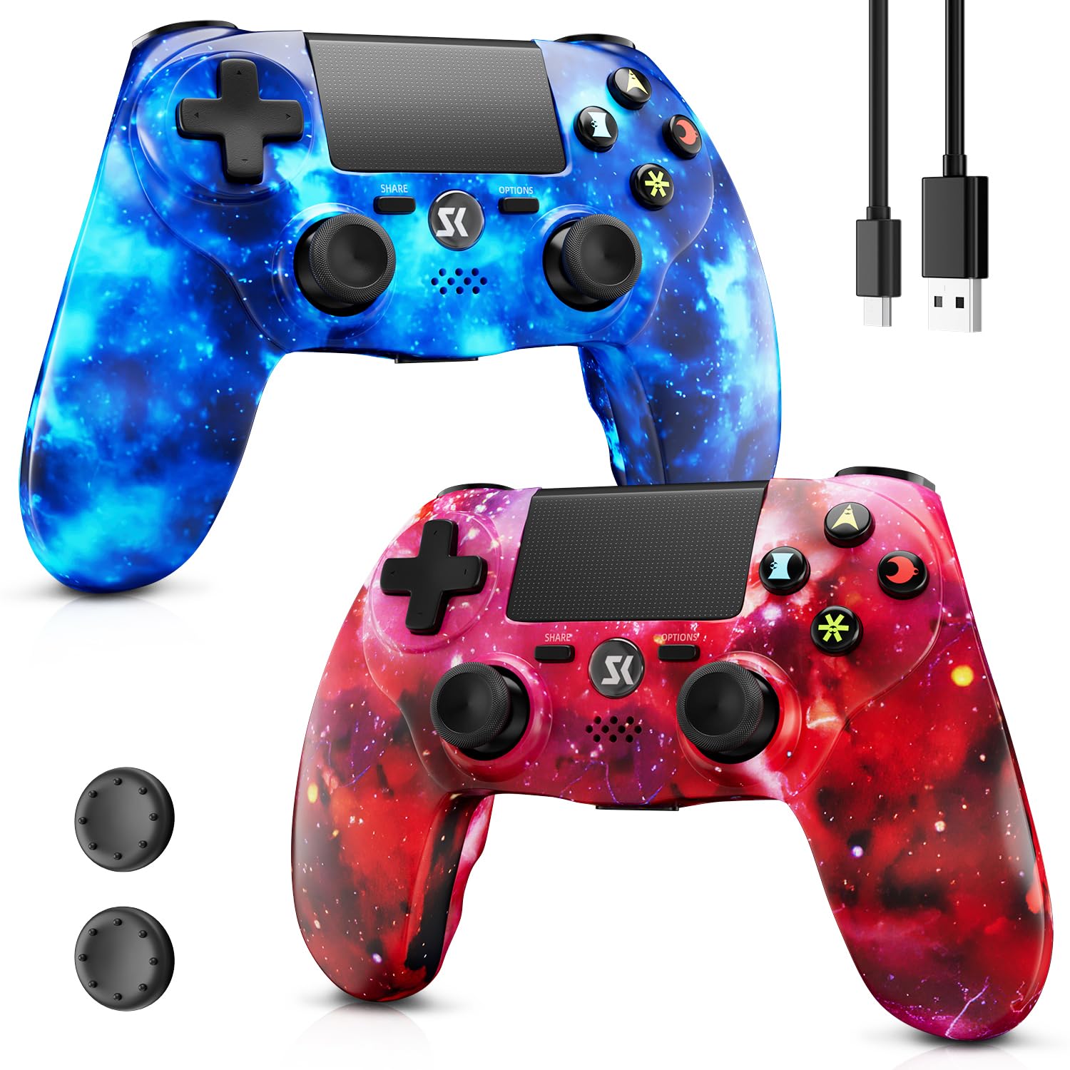 Photo 1 of Kujian Wireless Controller for PS4, 2 Pack Controller Compatible with Playstation 4/Pro/Slim/PC Remote Control, Double Vibration, Touch Pad, Six-axis Motion Sensor, Stereo Headphone Jack(Blue & Red)