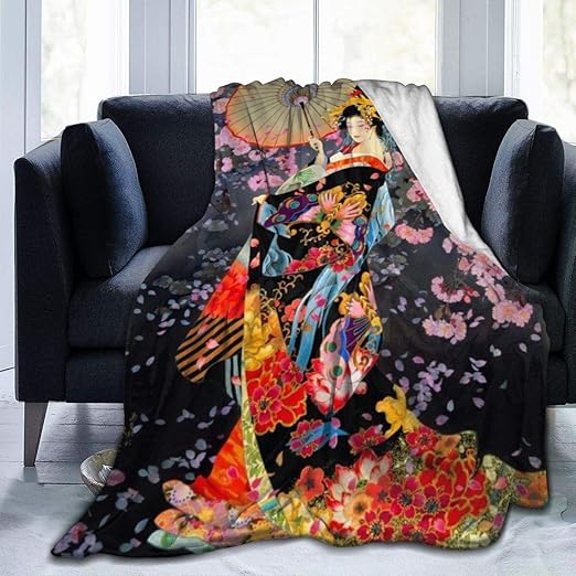 Japanese Geisha2 Flannel Fleece Printed Throw Blanket Warm