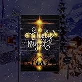Christmas Garden Flag Lighted Christ Holy Night Jesus Religious Flags for Outside Solar Led Double Sided Burlap Nativity Scene Xmas Winter Holiday Decorations Yard Lawn Outdoor Decor 12.5 x 18 Inch