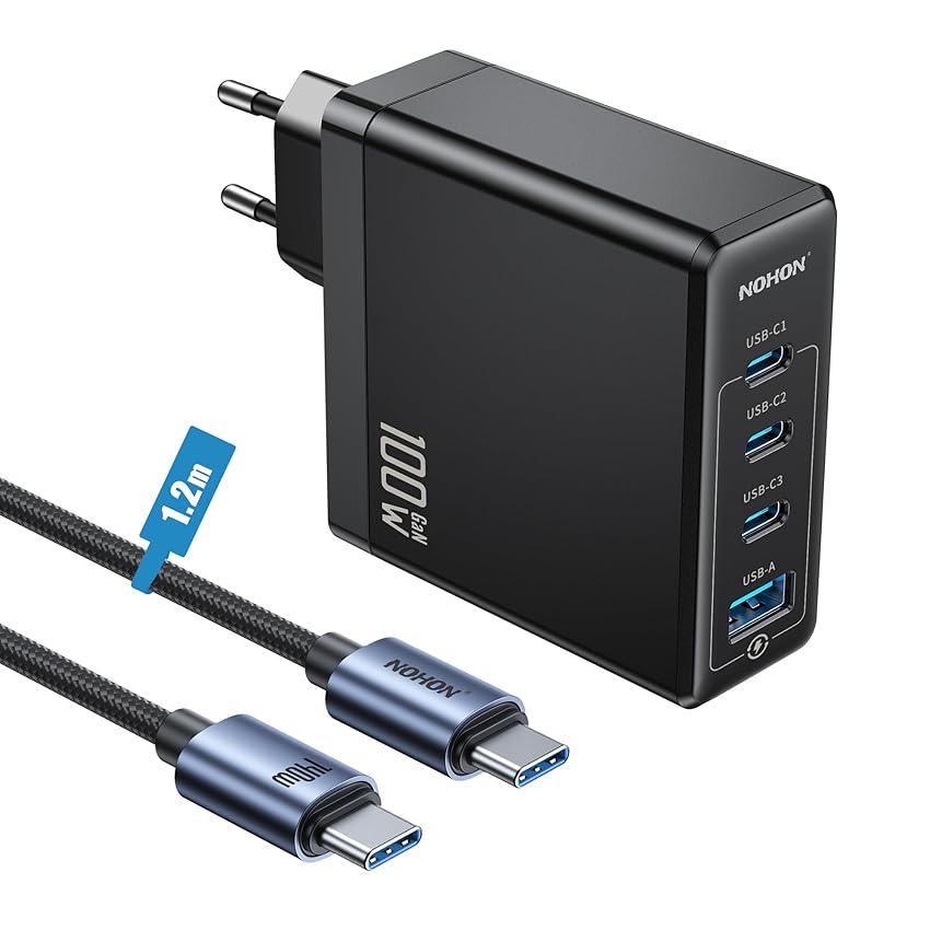 NOHON Caricatore USB C Rapido Caricabatterie: 100W PD 3.0 GaN Alimentatore con Cavo
