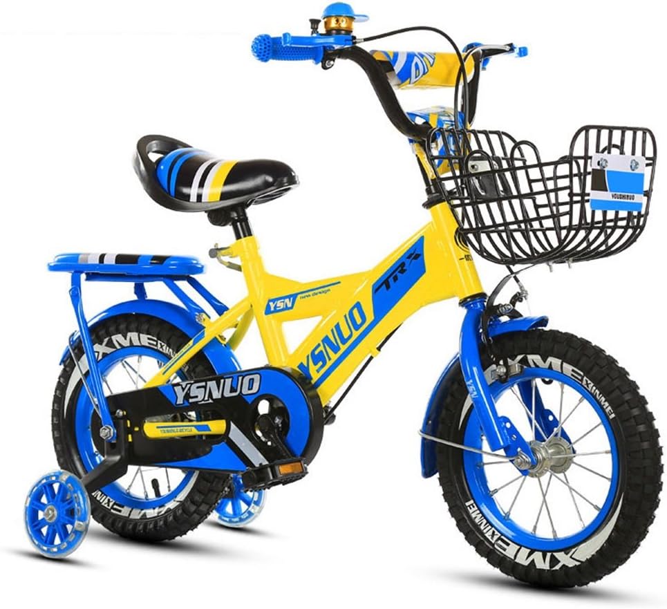Amazon 子供の自転車12 14 16 18インチアウトドアの子供ベイビーキッドマウンテンバイクフラッシュトレーニングホイールで2歳から10歳の男の子の女の子の贈り物 アイアンバスケット スポンジバックシートセーフロード50kgブルー Yanfan 子ども用自転車 子ども用自転車