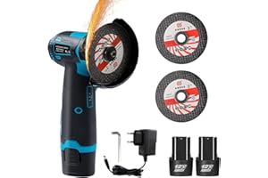 Cordless Angle Grinder, 19500RPM Brushless Motor, Lightweight 12V Handheld Cutting Polishing Tool with 2PCS Batteries and 75m