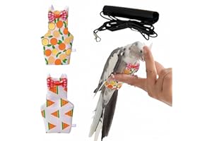 Magnoloran 2 Pcs Bird Diapers Bird Harness Flight Suits Diapers with 80in Flying Leash Reusable Parrot Nappy with Waterproof Inner Layer for Cockatiel Budgie Conure Parakeet Lovebird-Watermelon&Orange