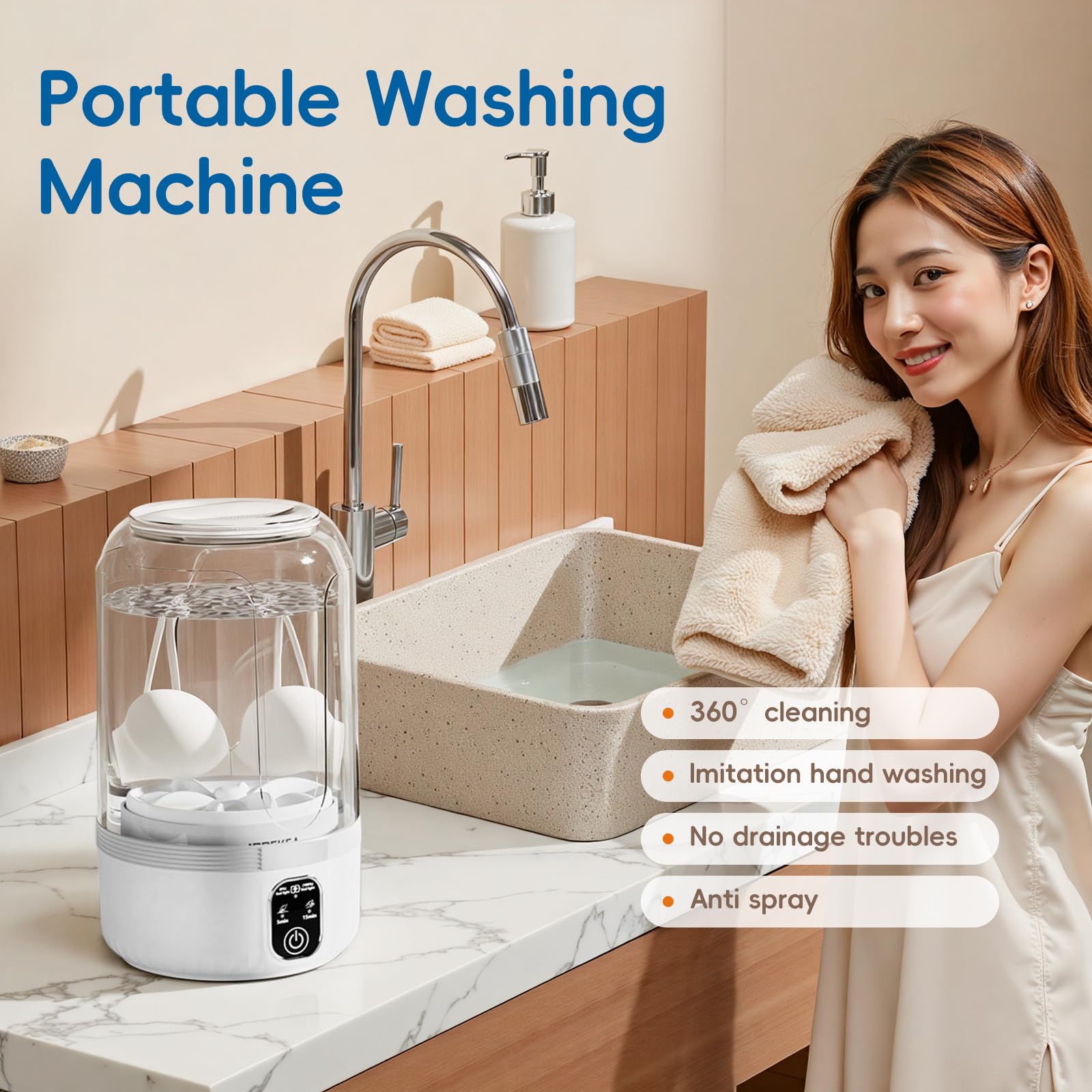 Portable Washing Machine, 2025 Upgraded Mini Washer, 4000mAh Rechargeable Cordless Washing-Machine, Deep Cleaning Underwear Small Clothes,Suitable for Solo Living, Travel, Apartment, Hotel and camping