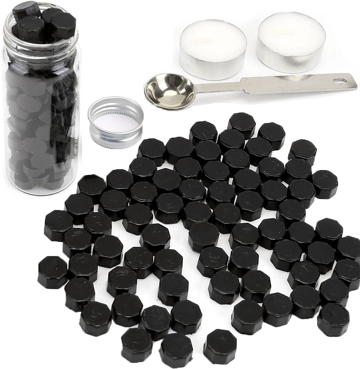 Amazon Com Sealing Wax Beads Yoption 150 Pieces Octagon Wax Seal Beads Kit With 2pcs Candle And Melting Spoon For Wax Seal Stamp Black